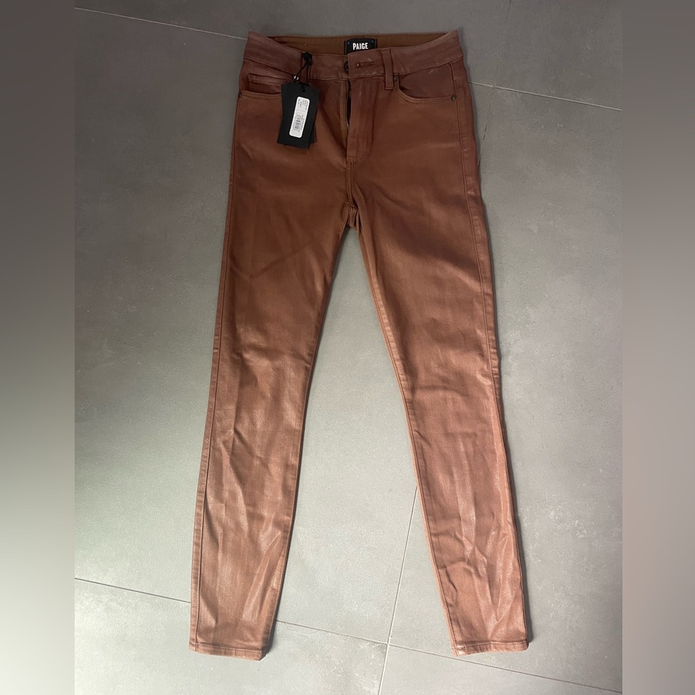 PAIGE Hoxton cognac luxe coated jeans